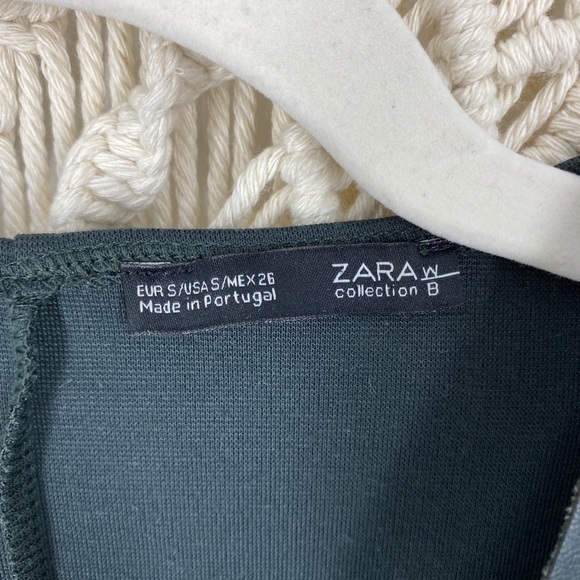 Zara V-Neck Forest Green Faux Leather Short Sleeves A-Line Dress Size Small - Picture 2 of 4